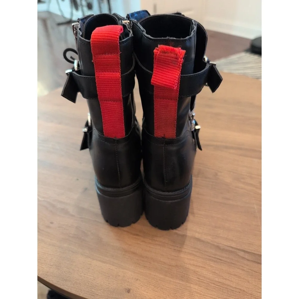 Charles David Black and Red Combat Boots - Picture 4 of 7